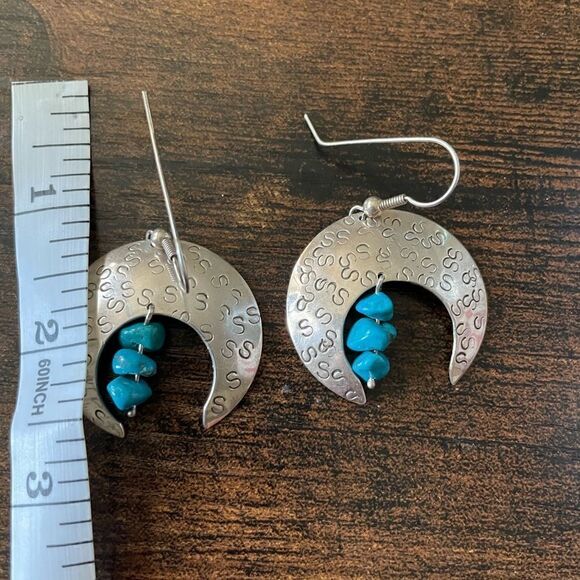 VNT 80’s  set of 2 Sterling Moon  Turquoise and Abstract Swirl Earrings Stamped - Picture 6 of 7